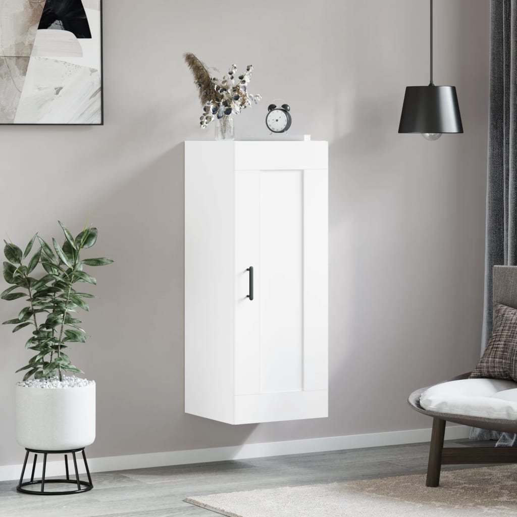 Veggmontert skap hvit 34,5x34x90 cm konstruert tre