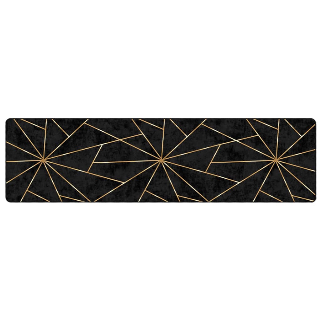 Teppe vaskbart svart og gull 80x300 cm