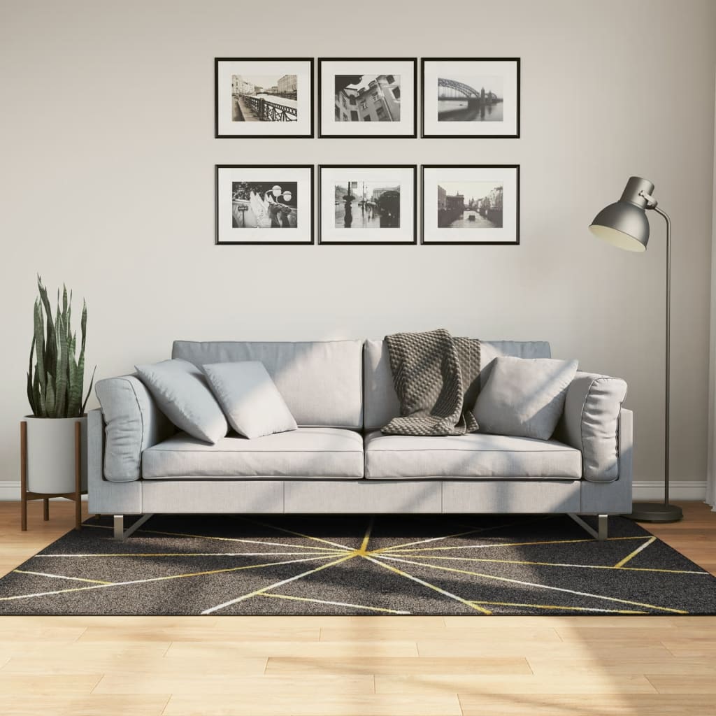 Teppe vaskbart svart og gull 120x180 cm