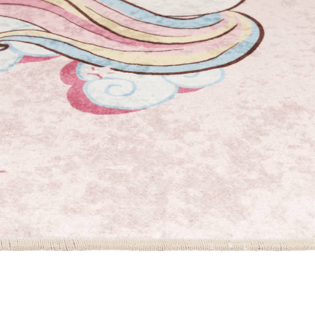 Barneteppe rosa 160x230 cm enhjørning vaskbart