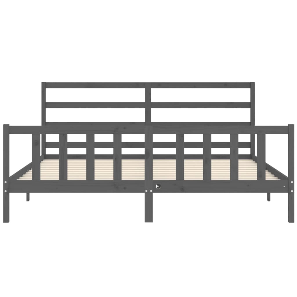 Sengeramme med hodegavl grå 200x200 cm heltre