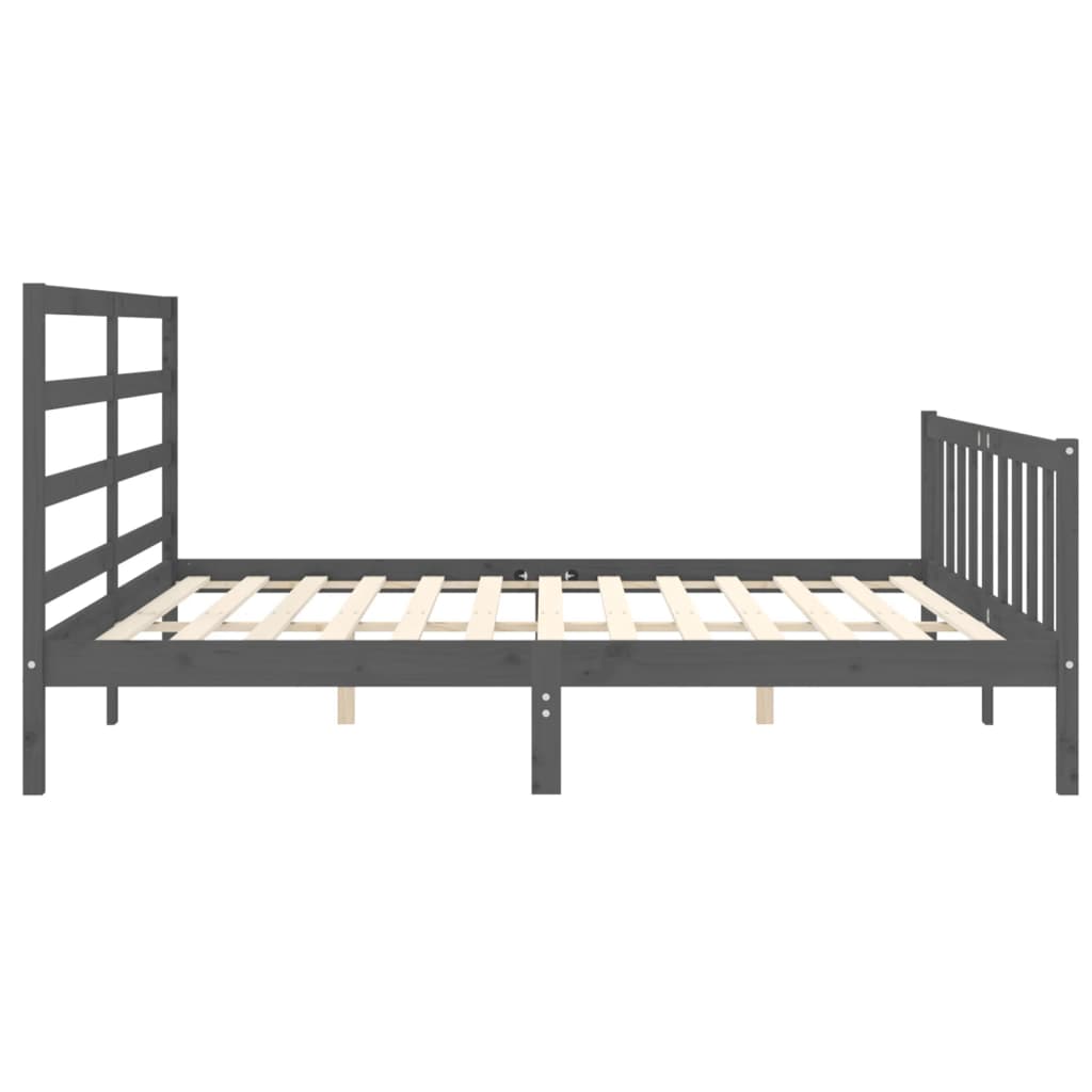 Sengeramme med hodegavl grå 200x200 cm heltre