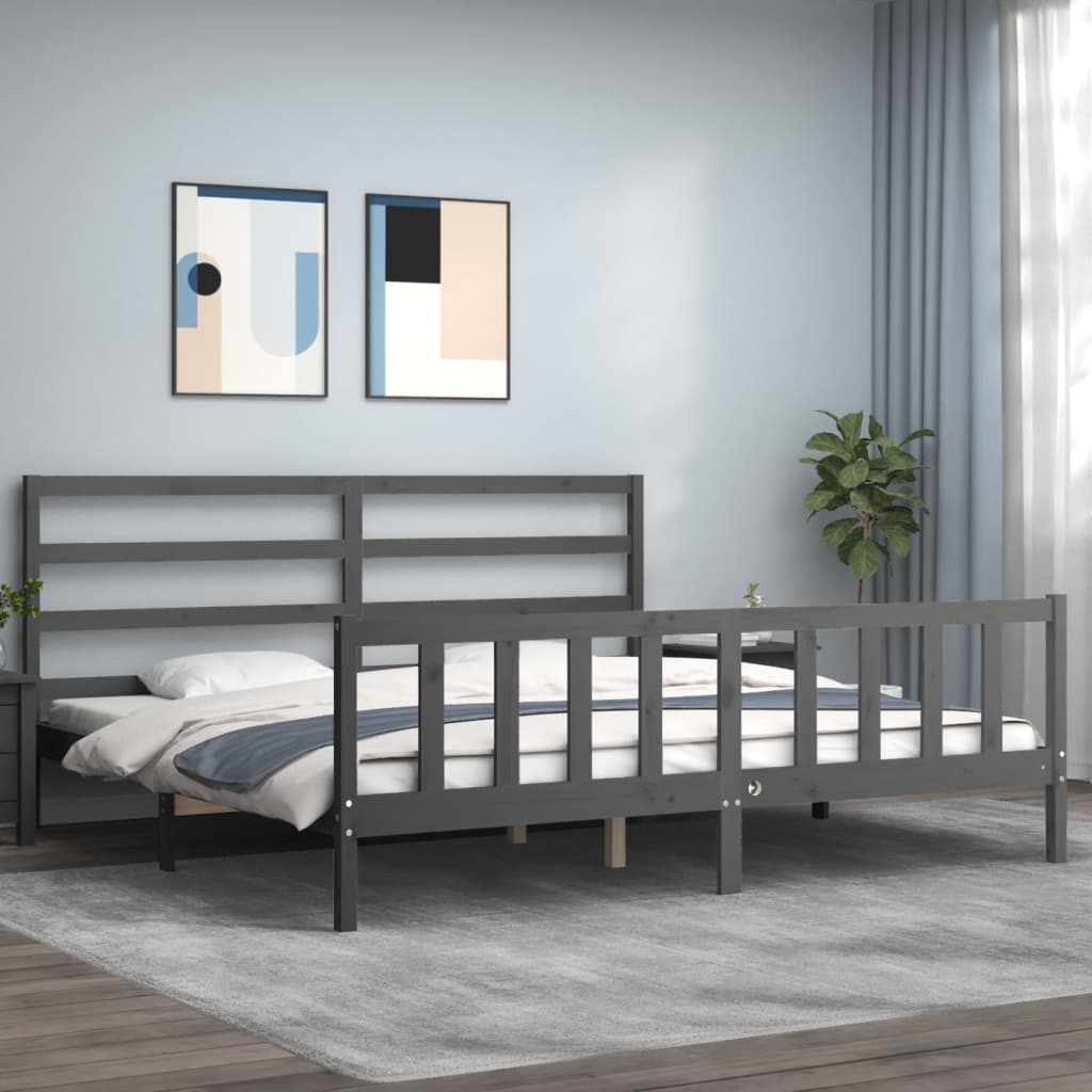 Sengeramme med hodegavl grå 200x200 cm heltre