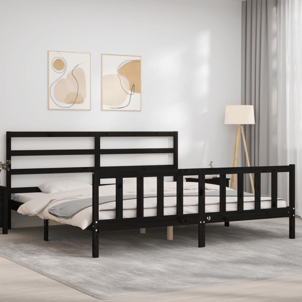 Sengeramme med hodegavl svart 200x200 cm heltre