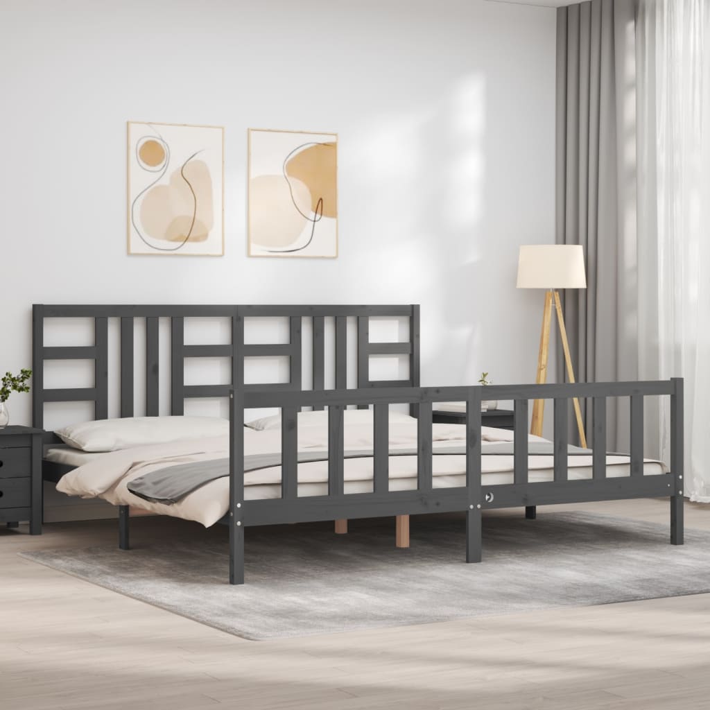 Sengeramme med hodegavl grå 200x200 cm heltre