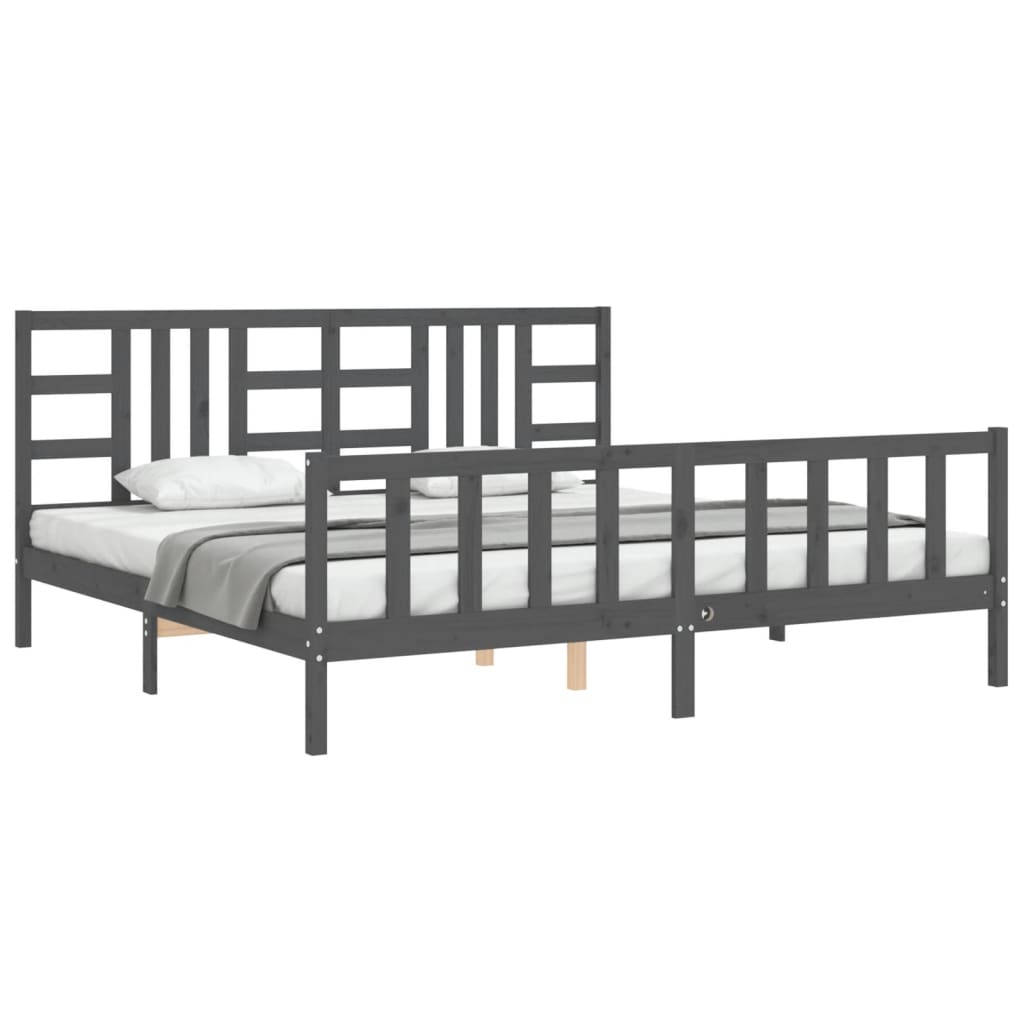Sengeramme med hodegavl grå 200x200 cm heltre