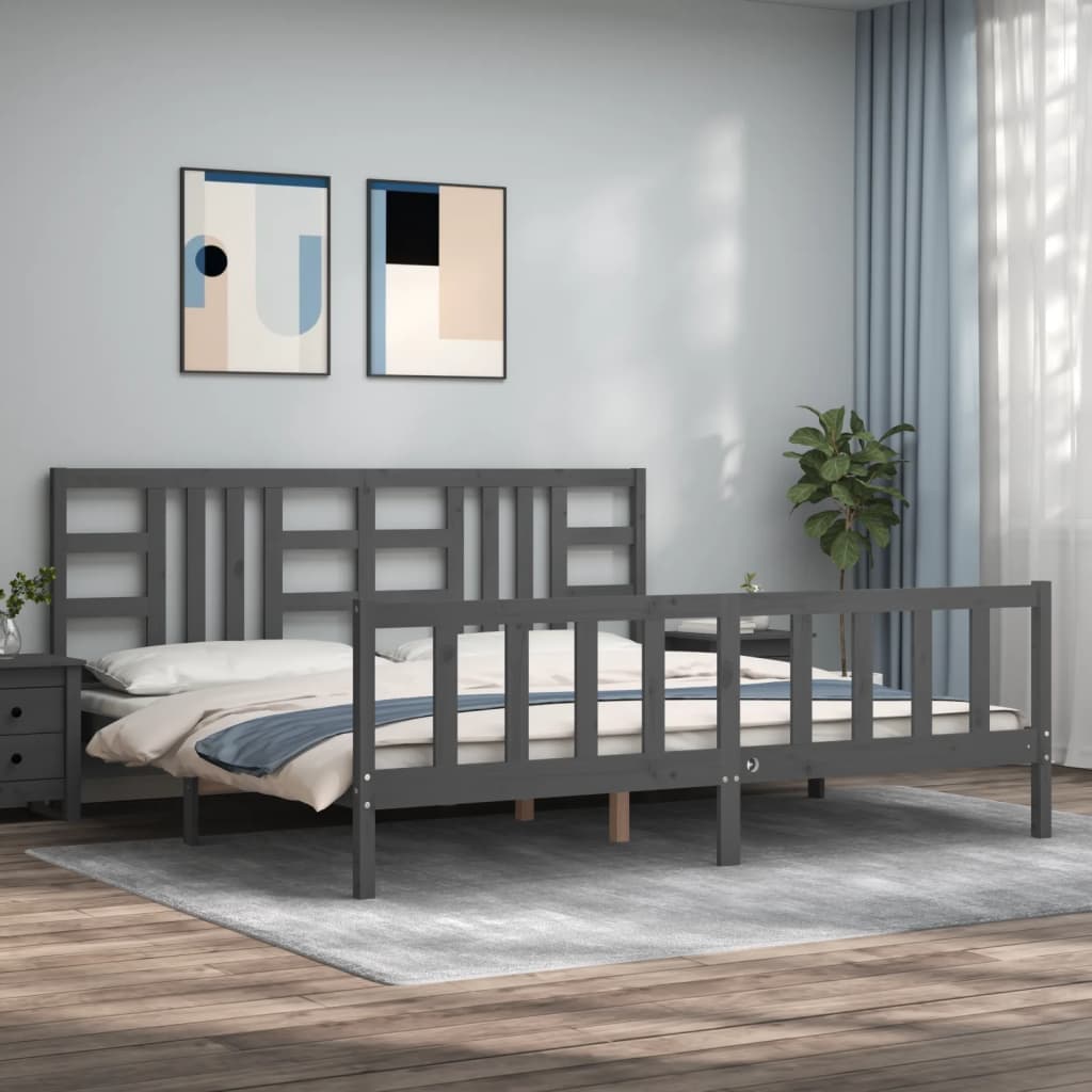 Sengeramme med hodegavl grå 200x200 cm heltre