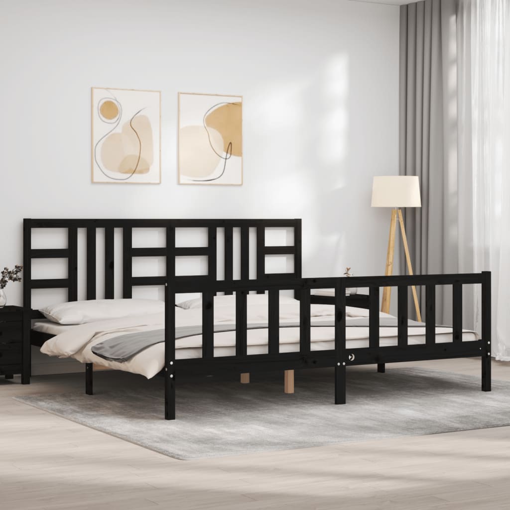 Sengeramme med hodegavl svart 200x200 cm heltre