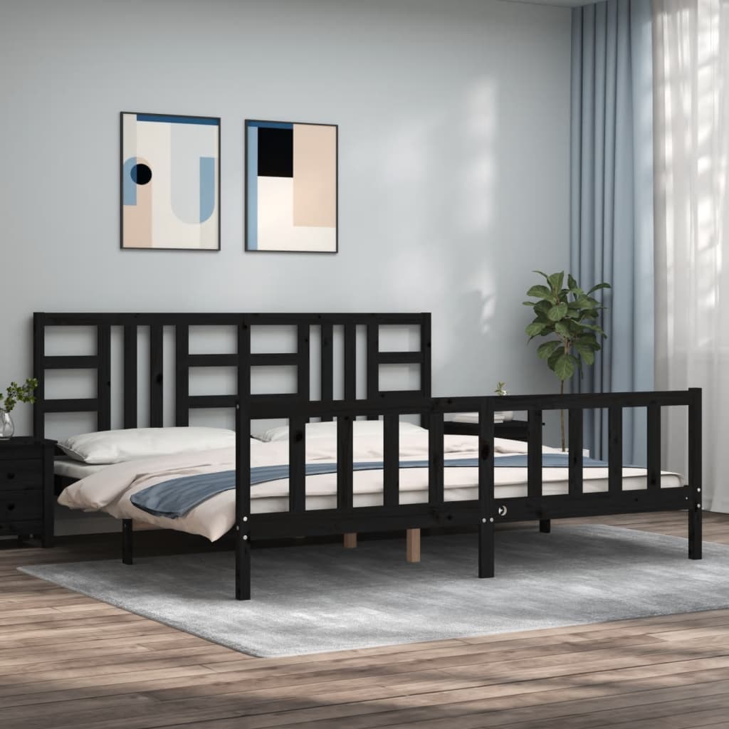Sengeramme med hodegavl svart 200x200 cm heltre