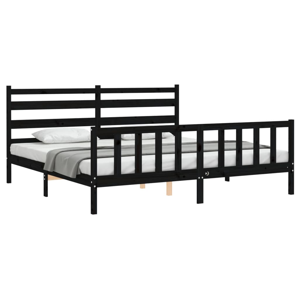 Sengeramme med hodegavl svart 200x200 cm heltre
