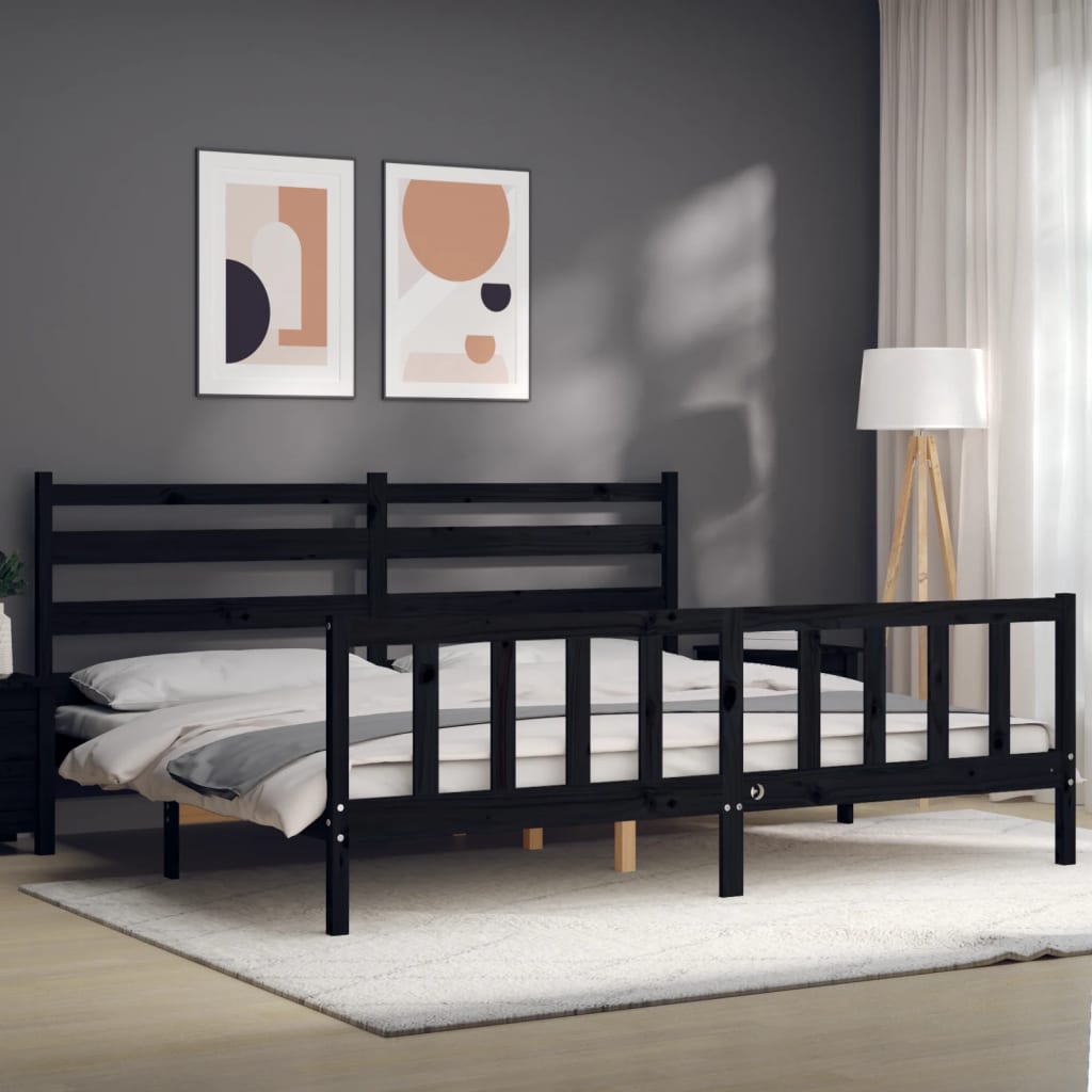 Sengeramme med hodegavl svart 200x200 cm heltre