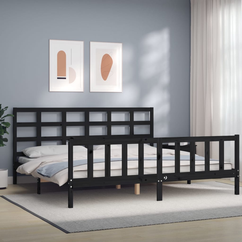 Sengeramme med hodegavl svart 200x200 cm heltre