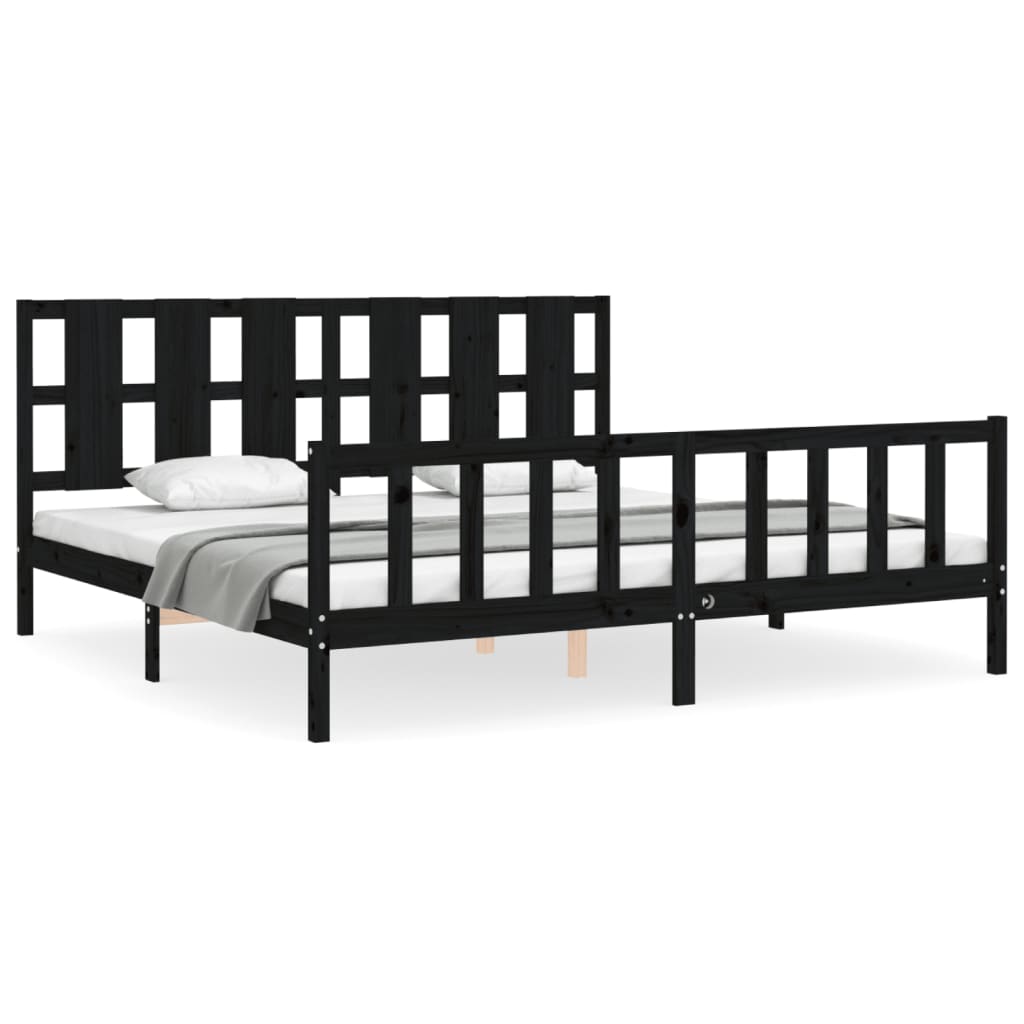 Sengeramme med hodegavl svart 200x200 cm heltre