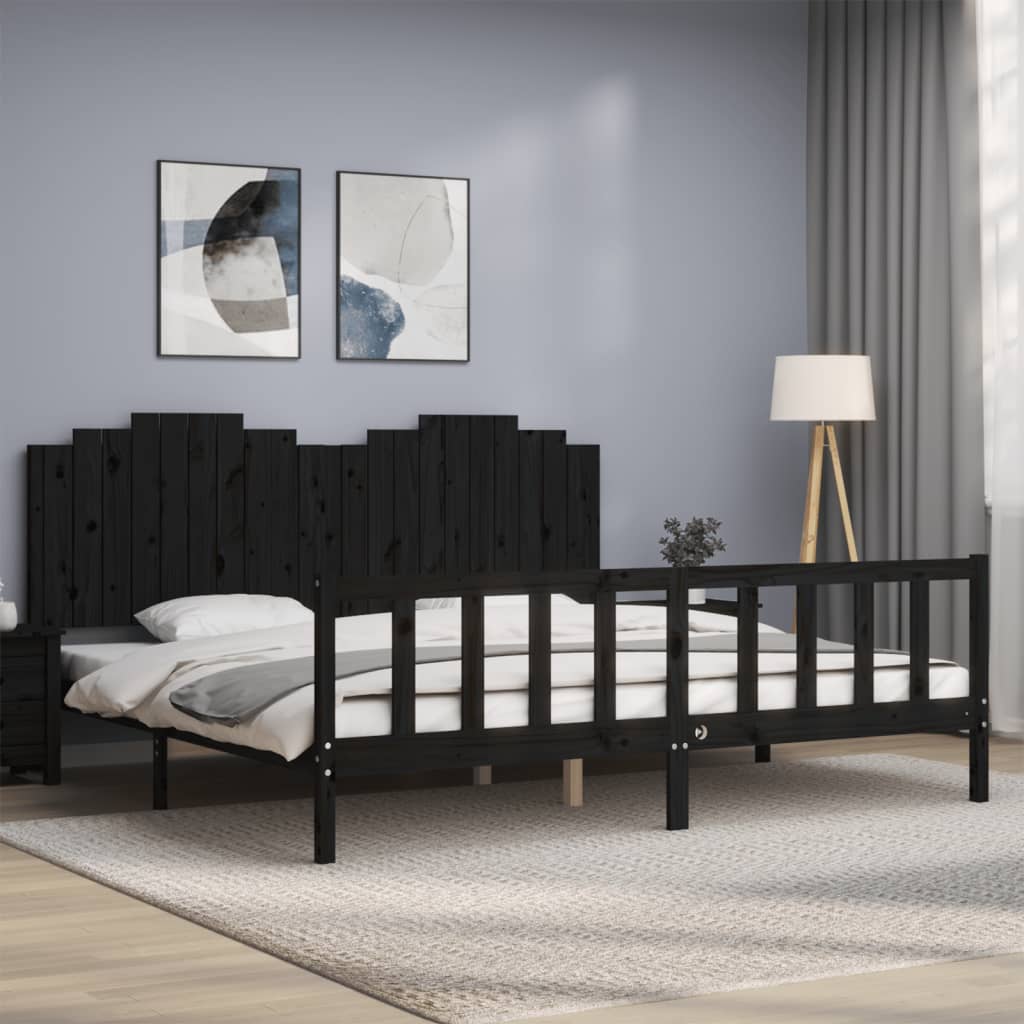 Sengeramme med hodegavl svart 200x200 cm heltre