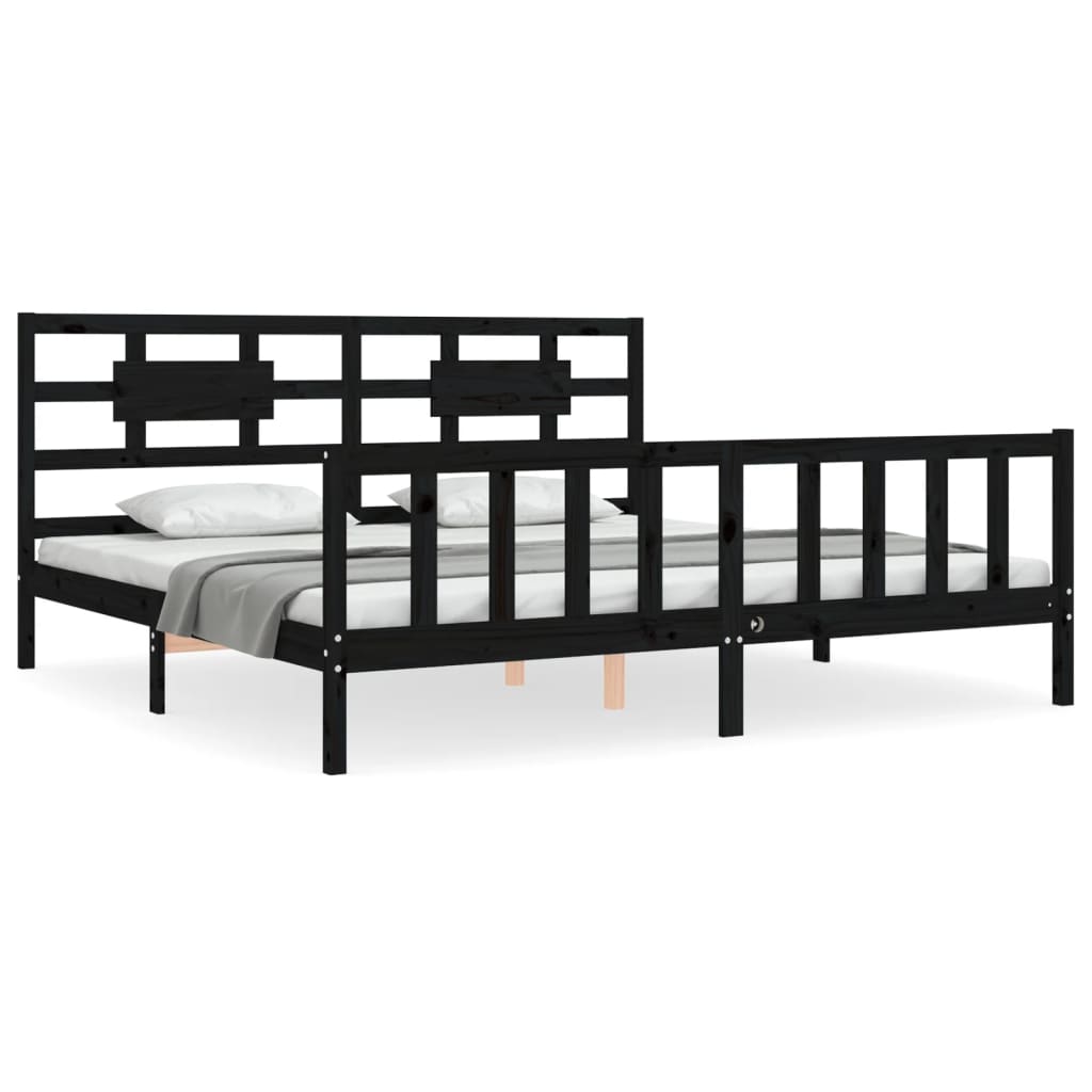 Sengeramme med hodegavl svart 200x200 cm heltre