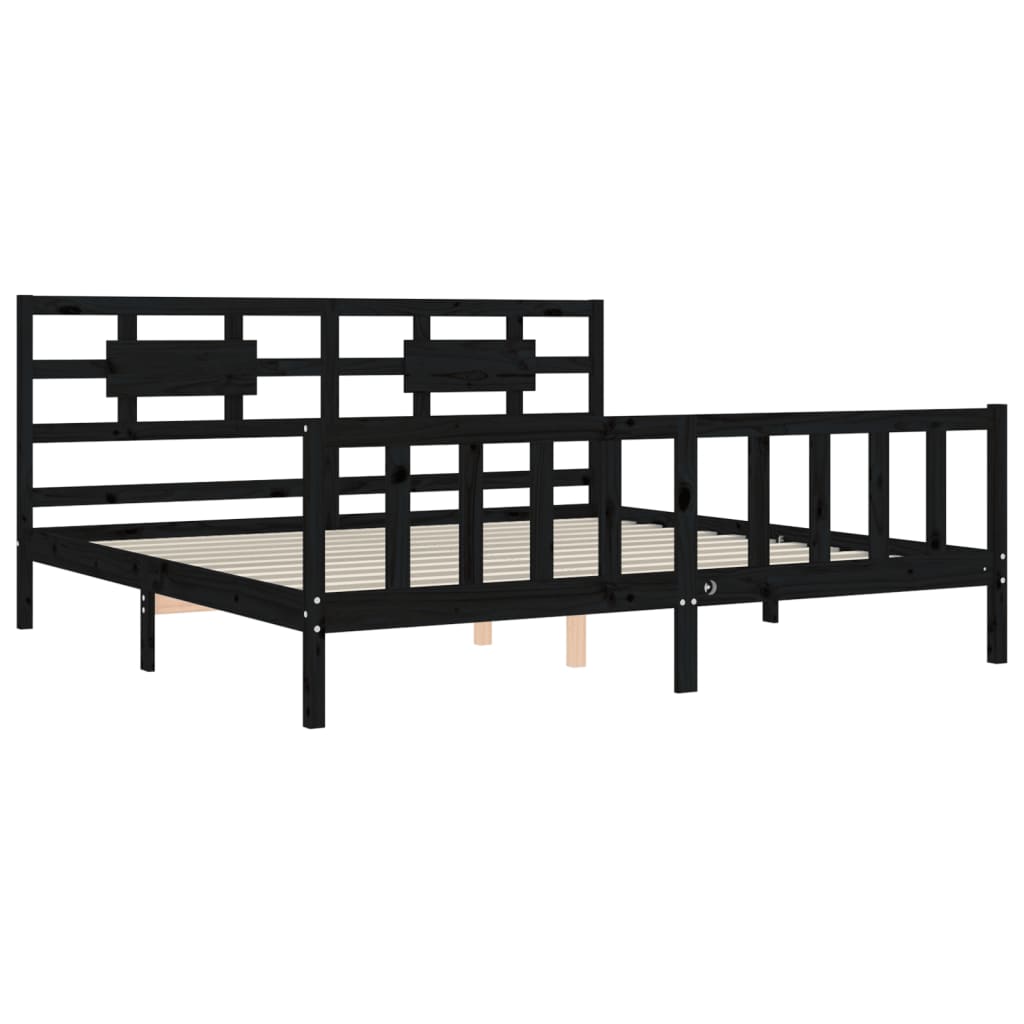 Sengeramme med hodegavl svart 200x200 cm heltre