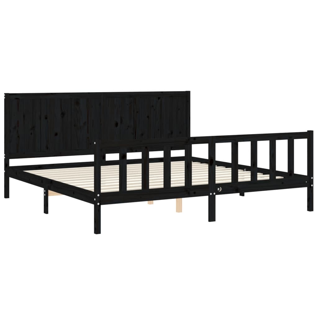 Sengeramme med hodegavl svart 200x200 cm heltre