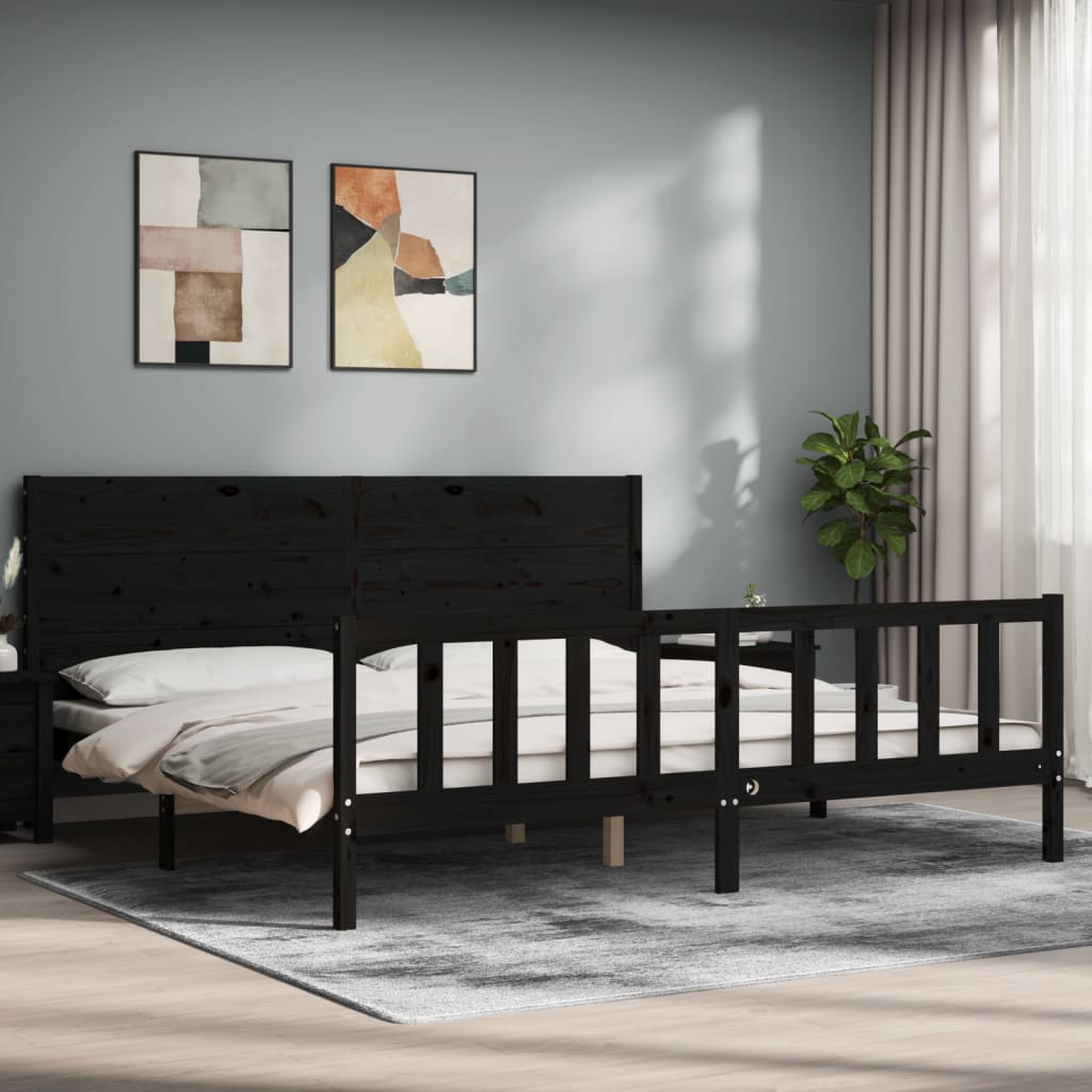 Sengeramme med hodegavl svart 200x200 cm heltre