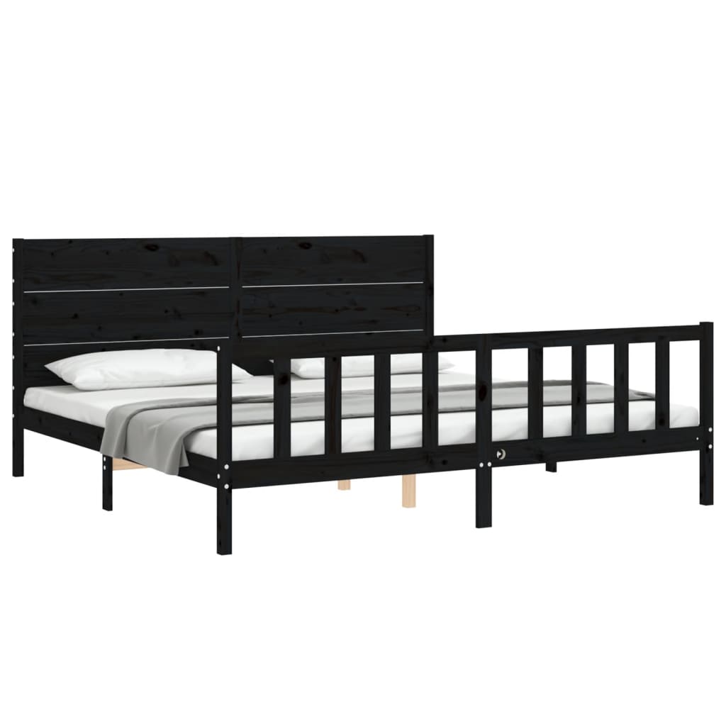 Sengeramme med hodegavl svart 200x200 cm heltre
