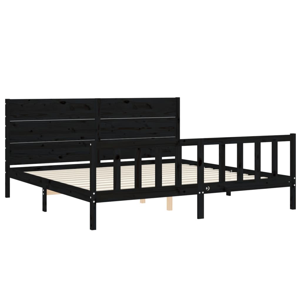 Sengeramme med hodegavl svart 200x200 cm heltre
