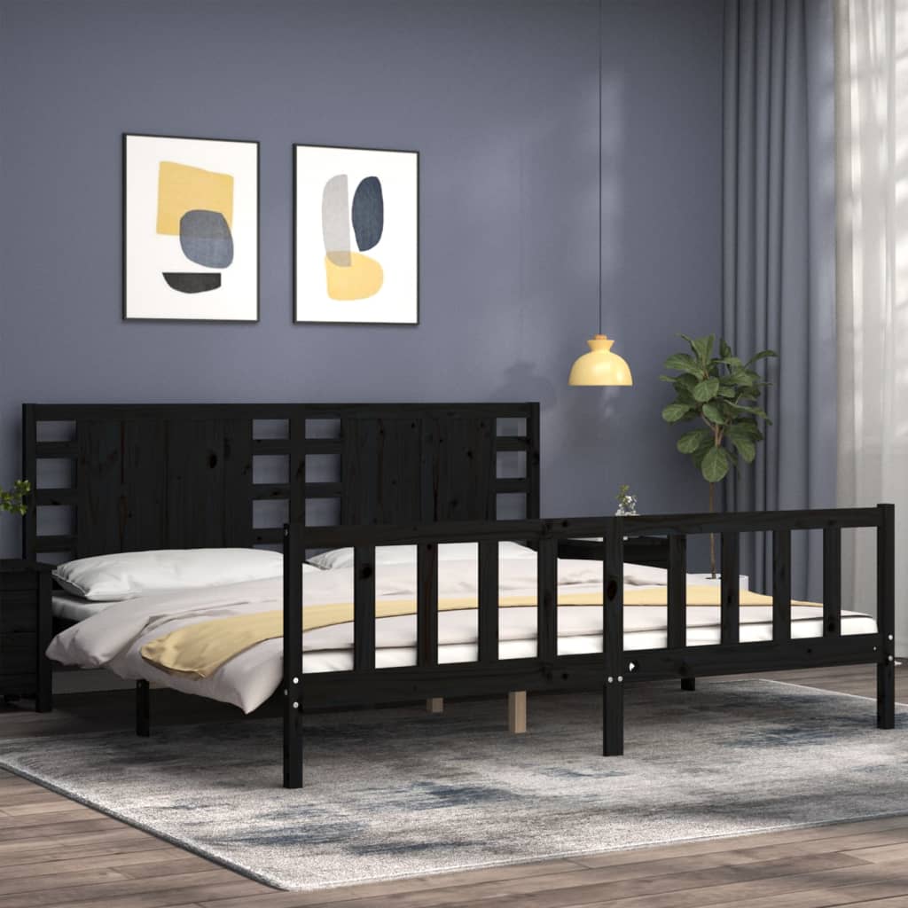 Sengeramme med hodegavl svart 200x200 cm heltre