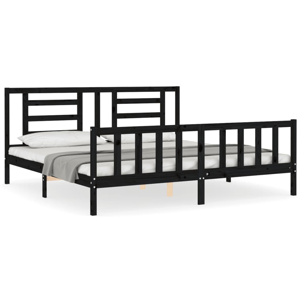 Sengeramme med hodegavl svart 200x200 cm heltre