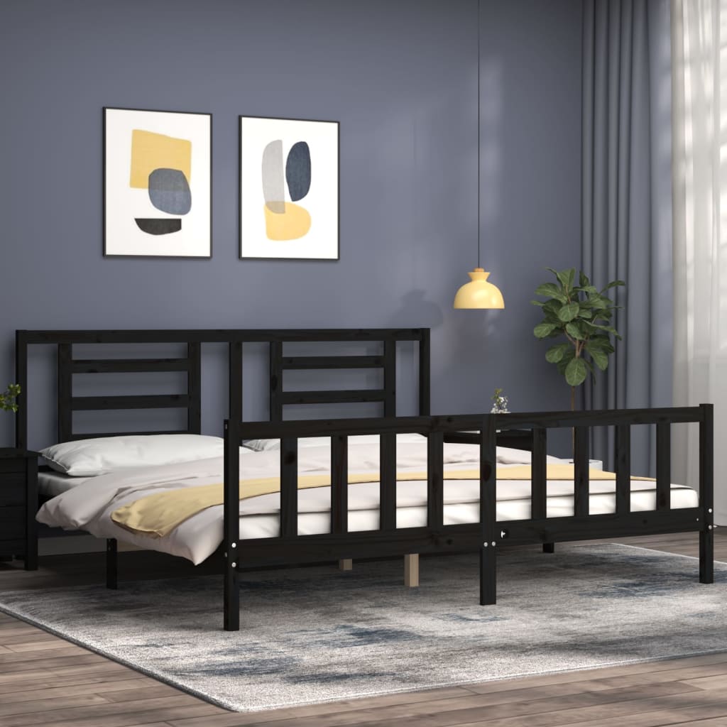 Sengeramme med hodegavl svart 200x200 cm heltre