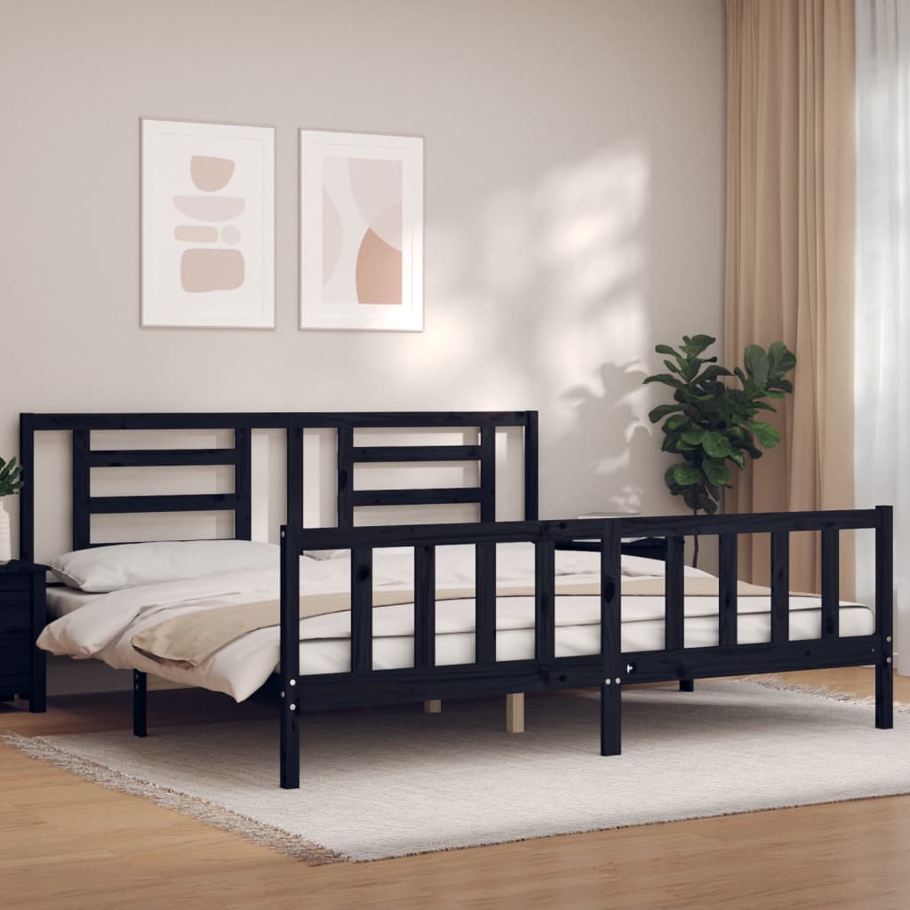Sengeramme med hodegavl svart 200x200 cm heltre