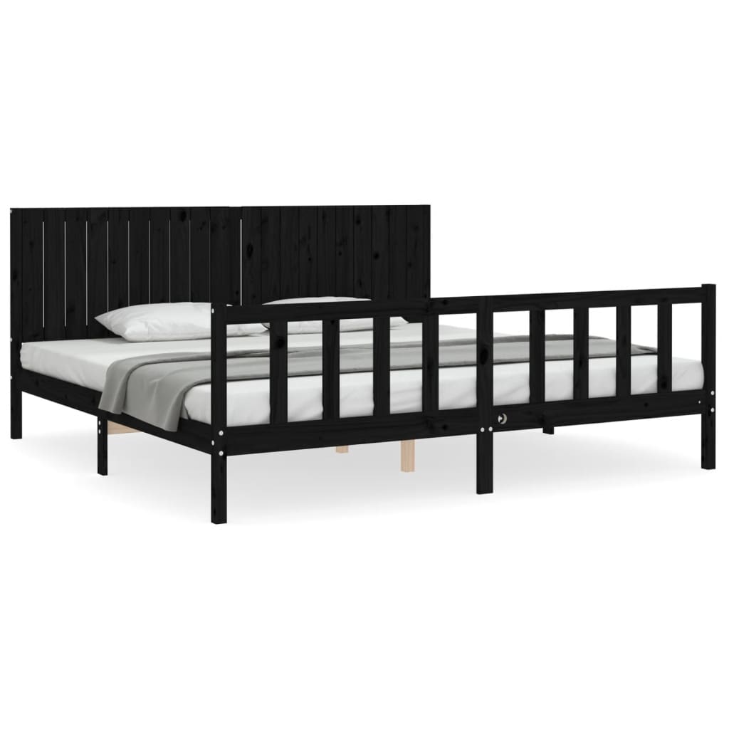 Sengeramme med hodegavl svart 200x200 cm heltre