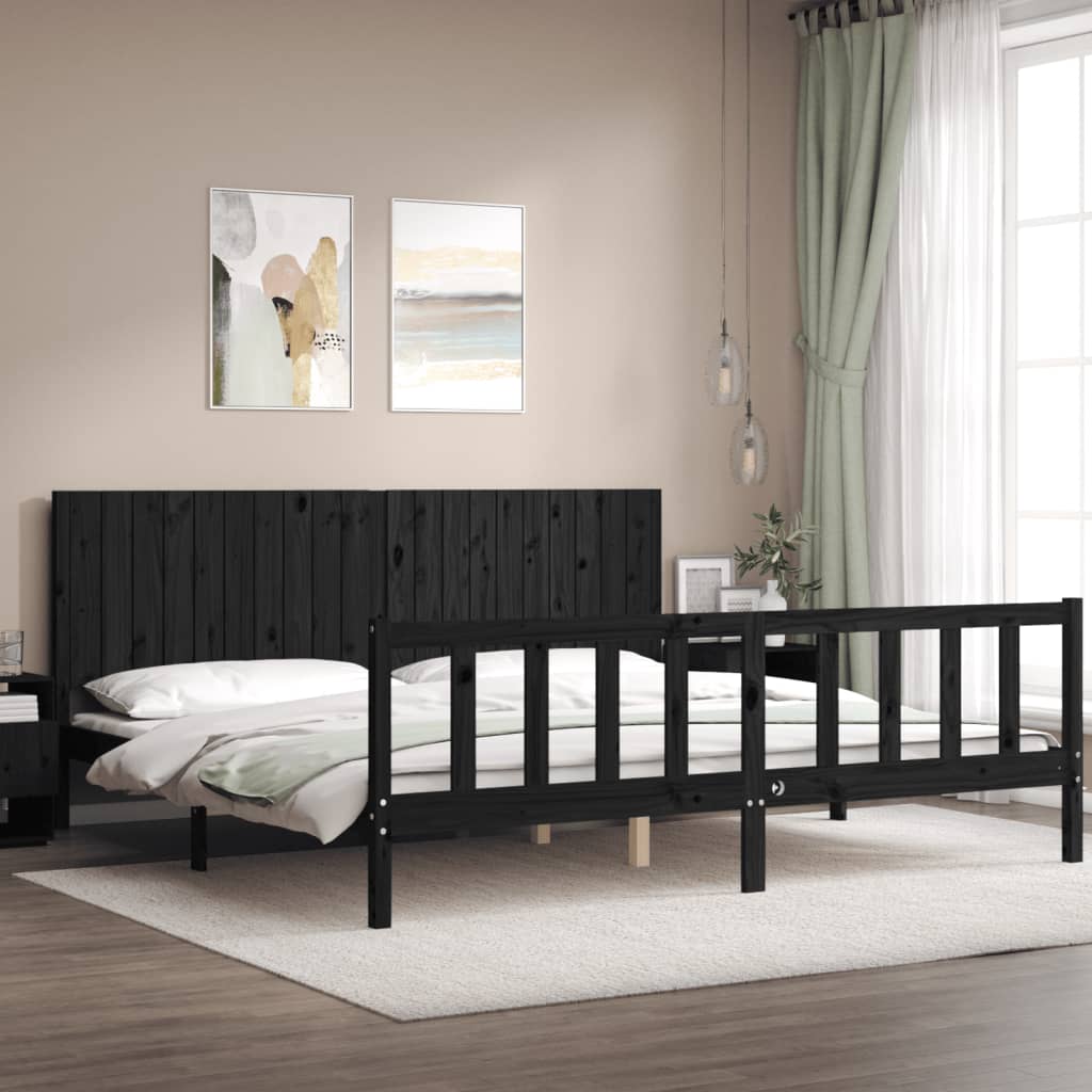 Sengeramme med hodegavl svart 200x200 cm heltre