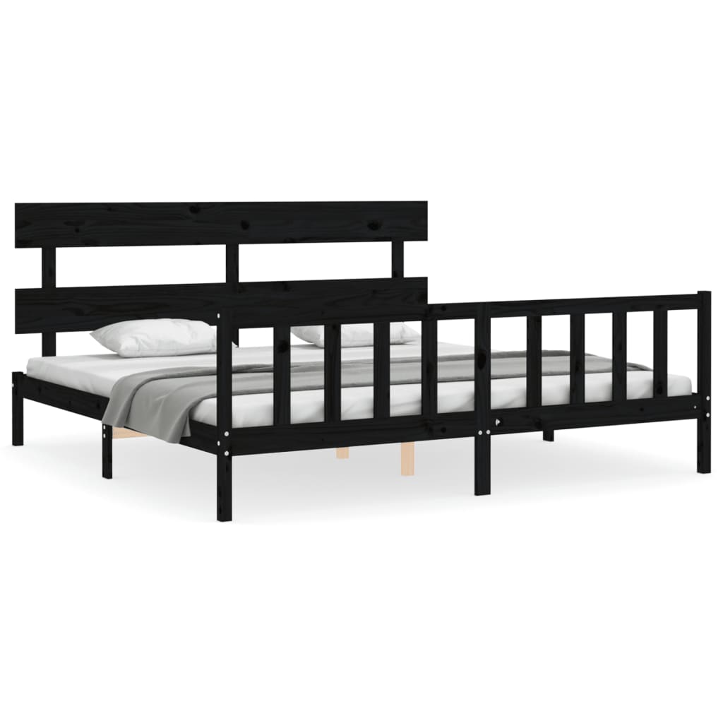 Sengeramme med hodegavl svart 200x200 cm heltre
