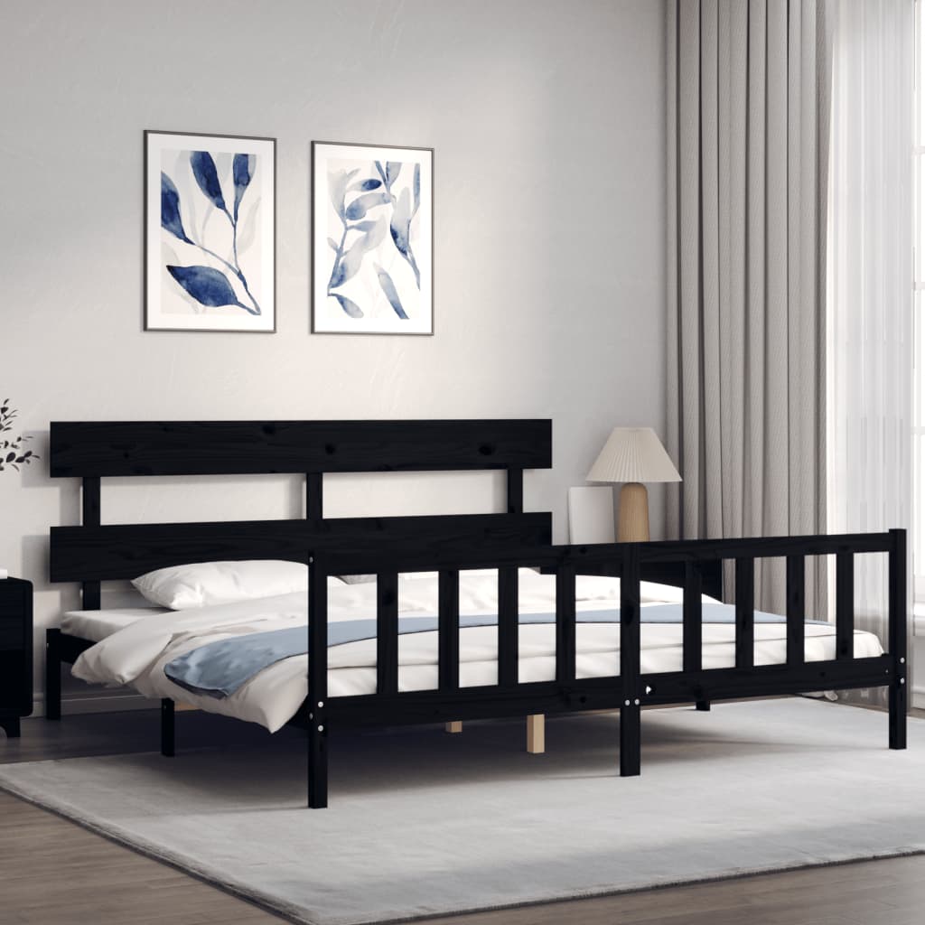 Sengeramme med hodegavl svart 200x200 cm heltre