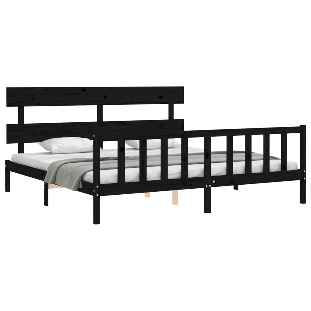 Sengeramme med hodegavl svart 200x200 cm heltre