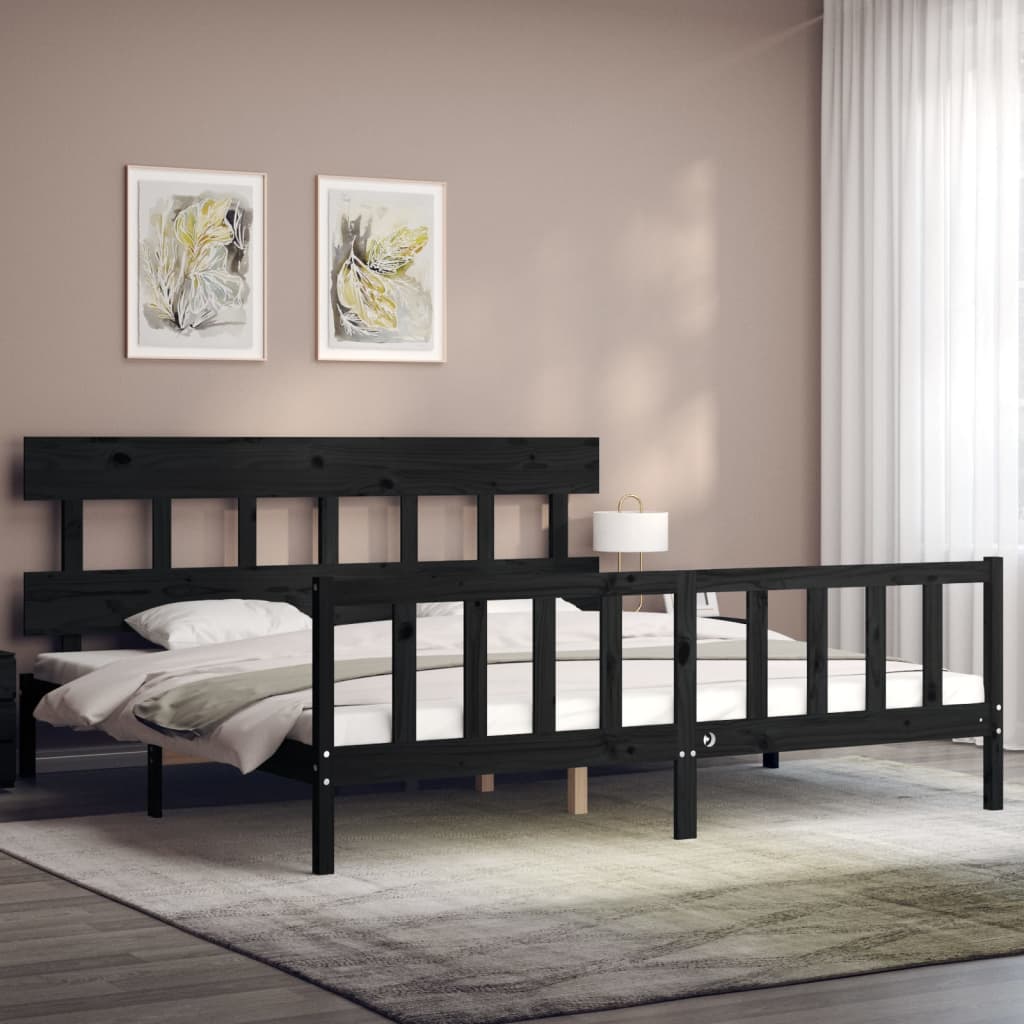 Sengeramme med hodegavl svart 200x200 cm heltre