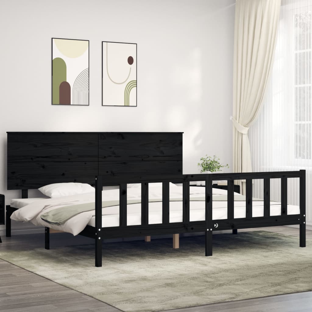 Sengeramme med hodegavl svart 200x200 cm heltre
