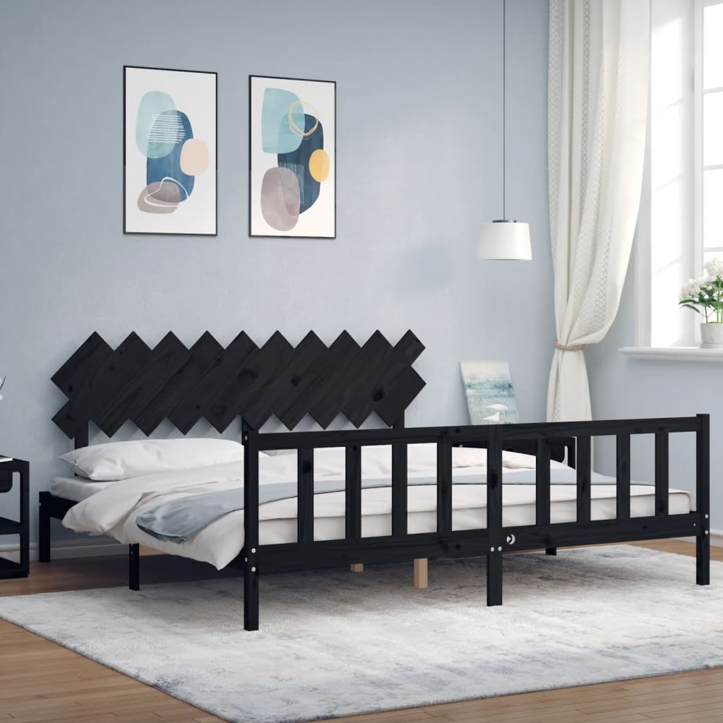 Sengeramme med hodegavl svart 200x200 cm heltre