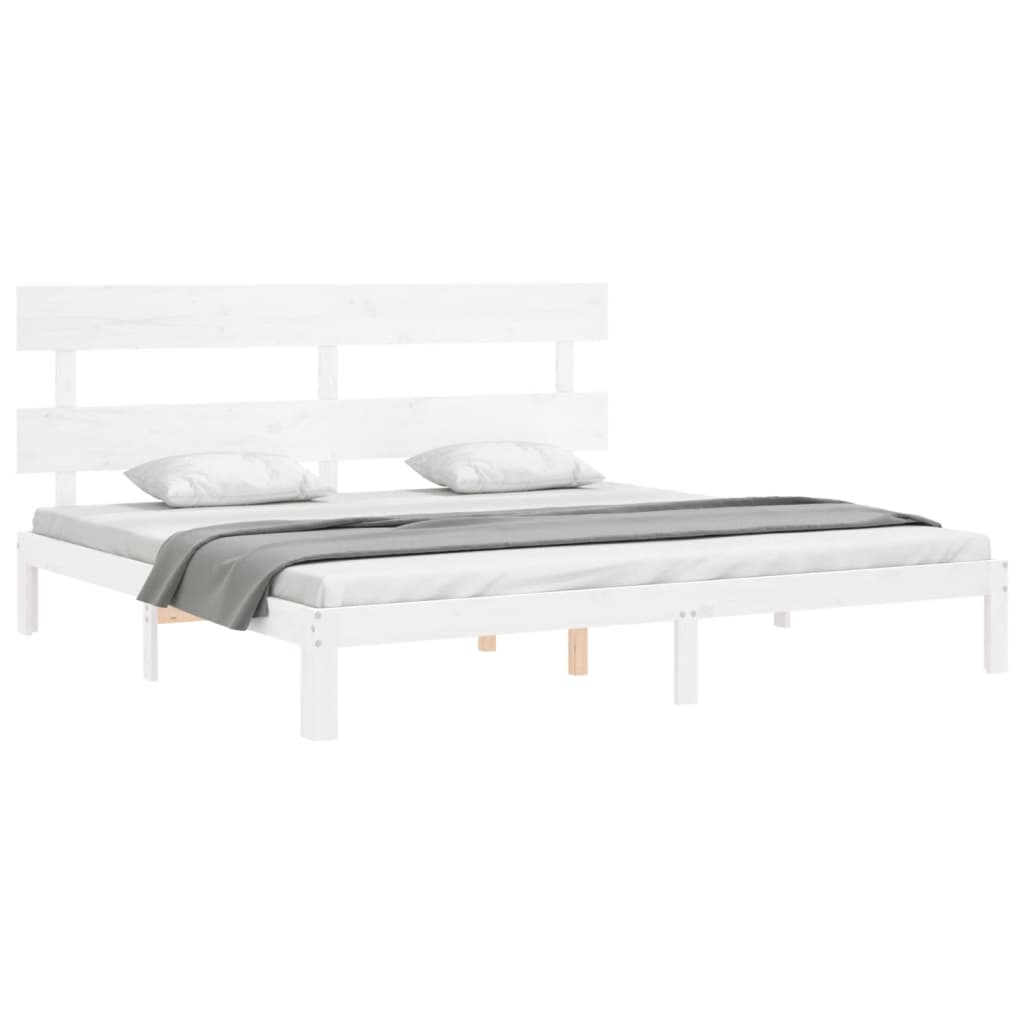 Sengeramme med madrass hvit 200x200 cm heltre furu