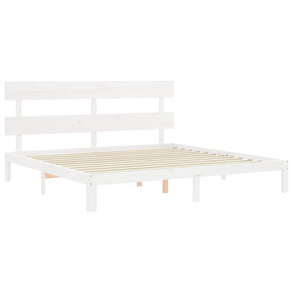 Sengeramme med madrass hvit 200x200 cm heltre furu