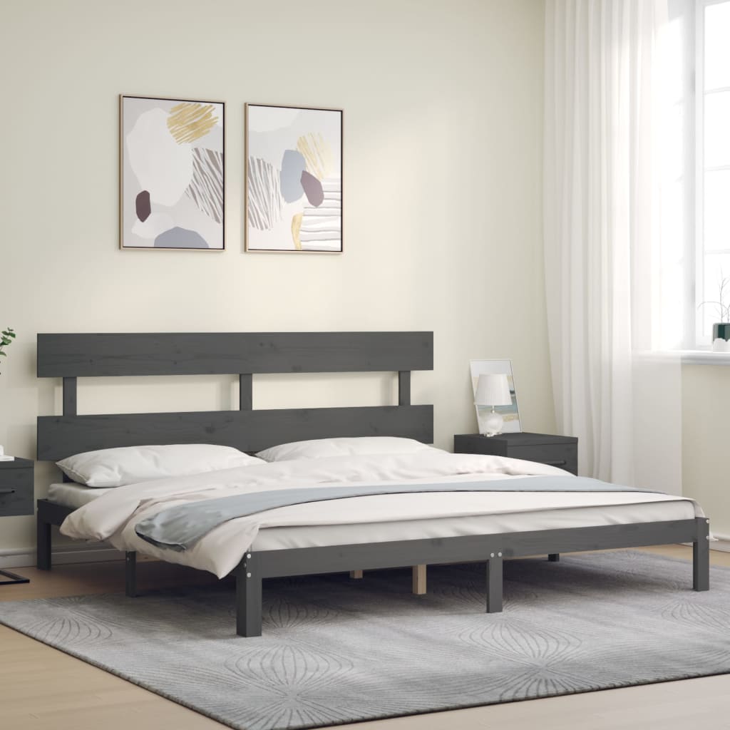 Sengeramme med hodegavl grå 200x200 cm heltre