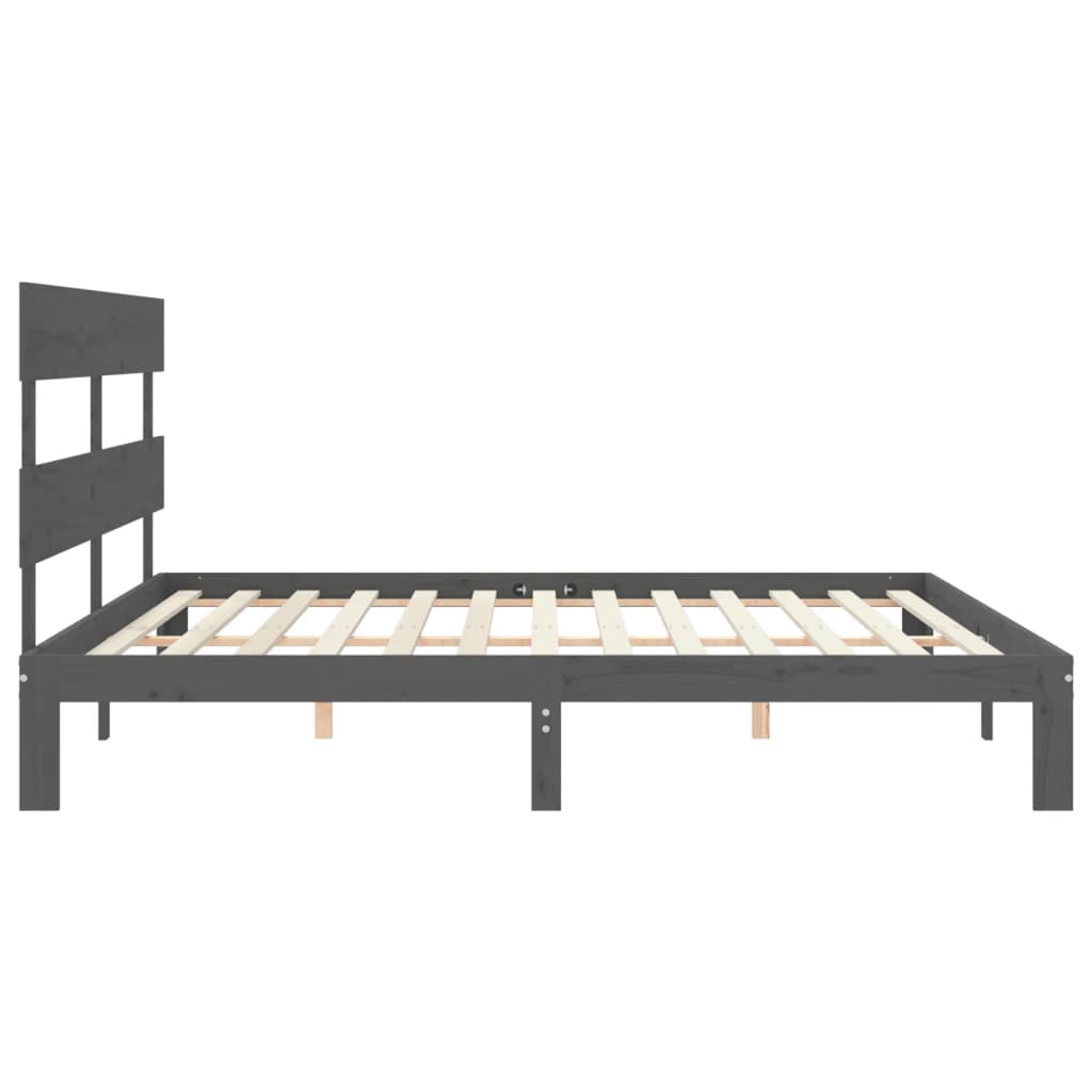 Sengeramme med hodegavl grå 200x200 cm heltre