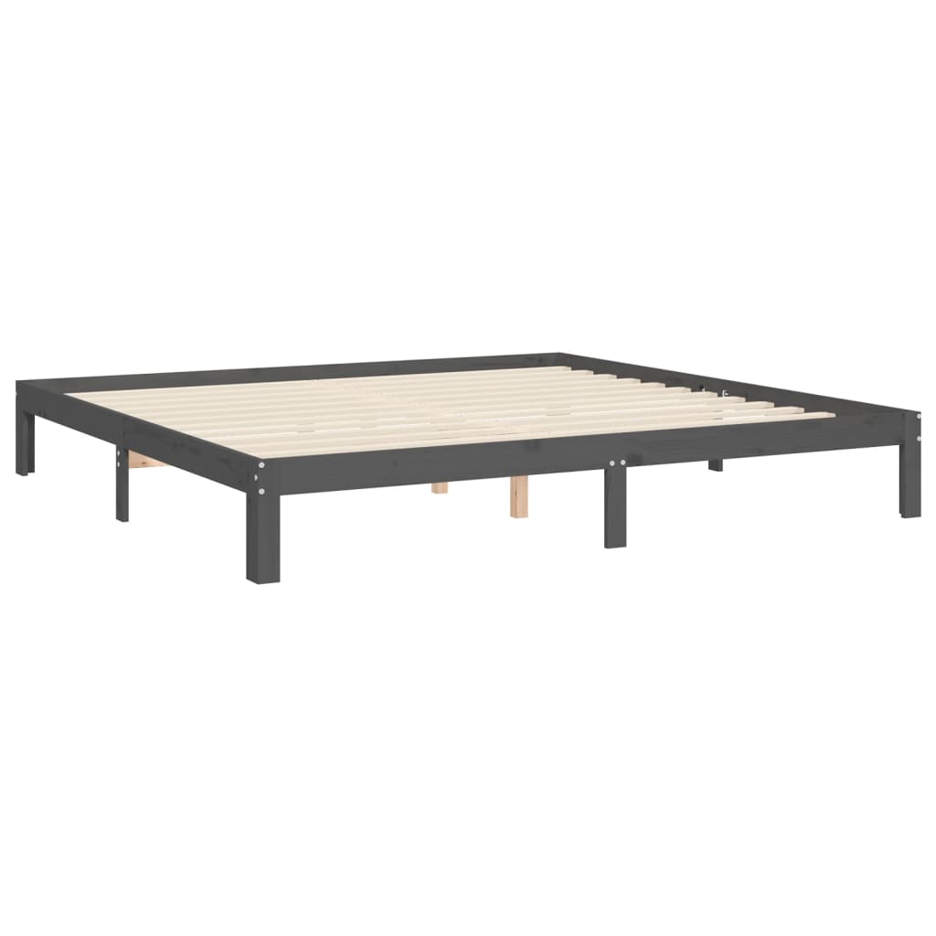 Sengeramme med hodegavl grå 200x200 cm heltre