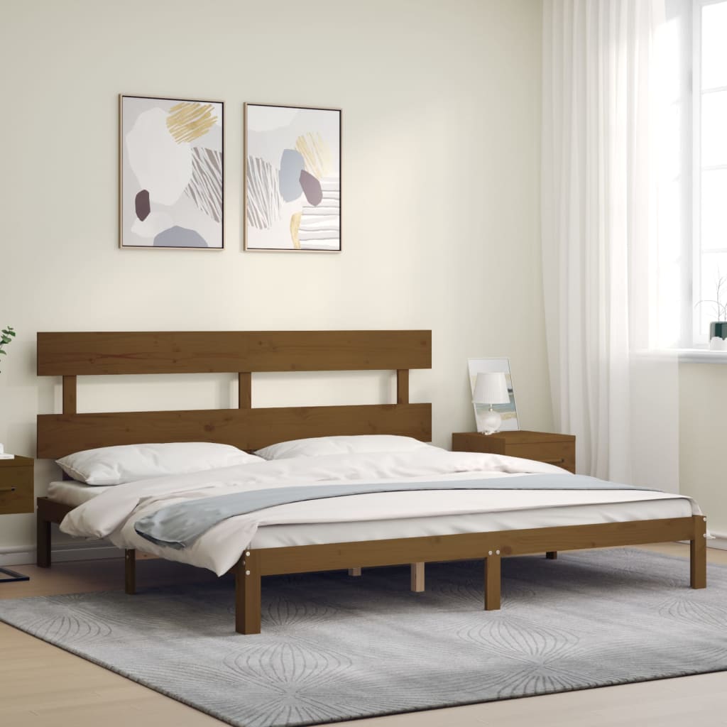 Sengeramme med hodegavl honningbrun 200x200 cm heltre
