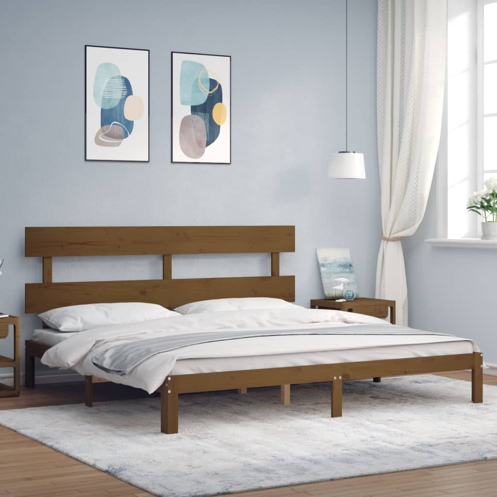 Sengeramme med hodegavl honningbrun 200x200 cm heltre