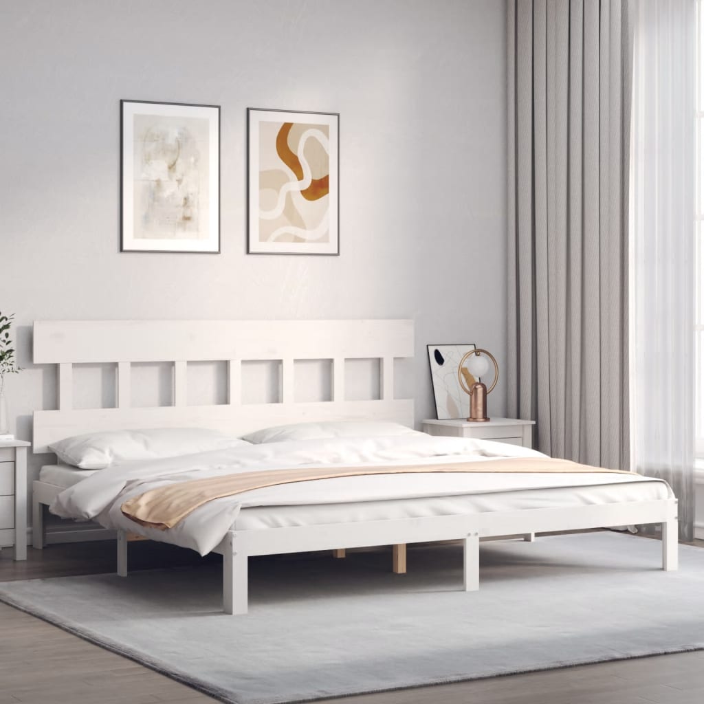 Sengeramme med madrass hvit 200x200 cm heltre furu