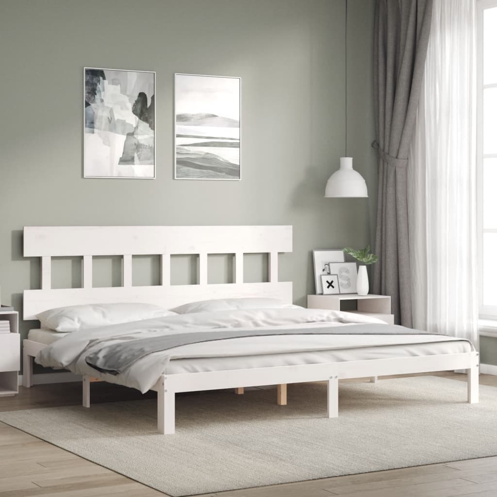 Sengeramme med madrass hvit 200x200 cm heltre furu