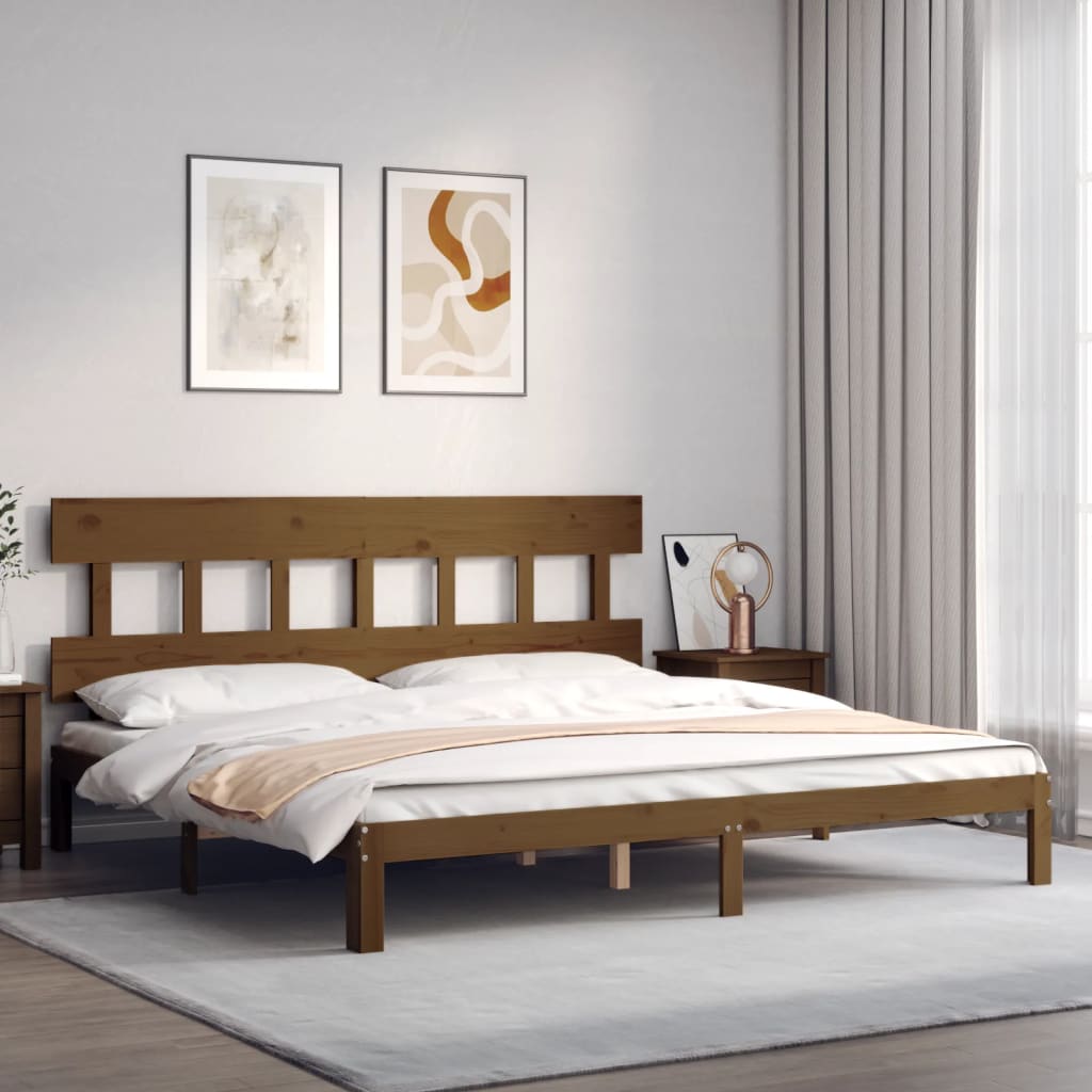 Sengeramme med hodegavl honningbrun 200x200 cm heltre