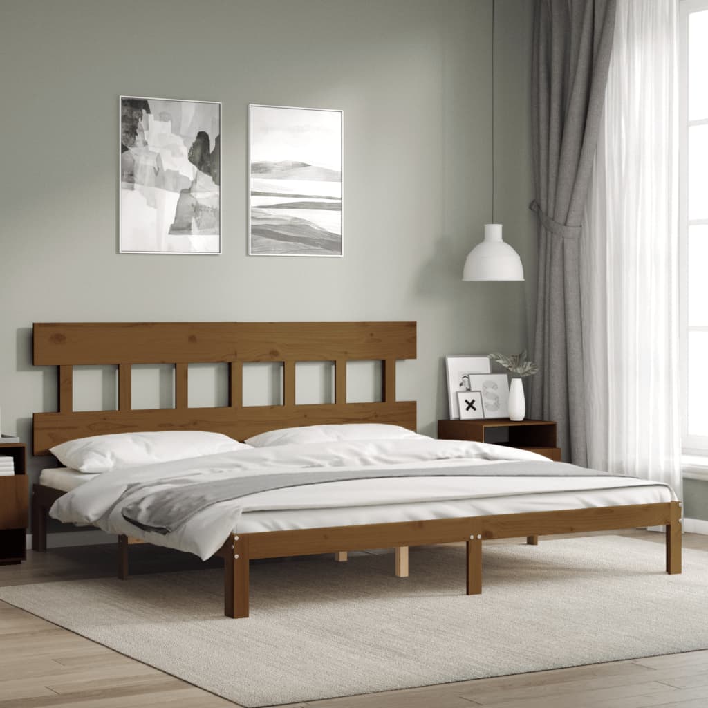Sengeramme med hodegavl honningbrun 200x200 cm heltre