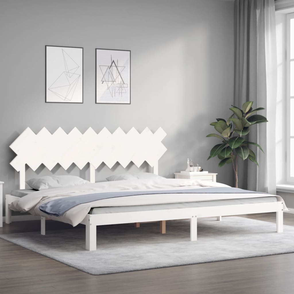 Sengeramme med madrass hvit 200x200 cm heltre furu