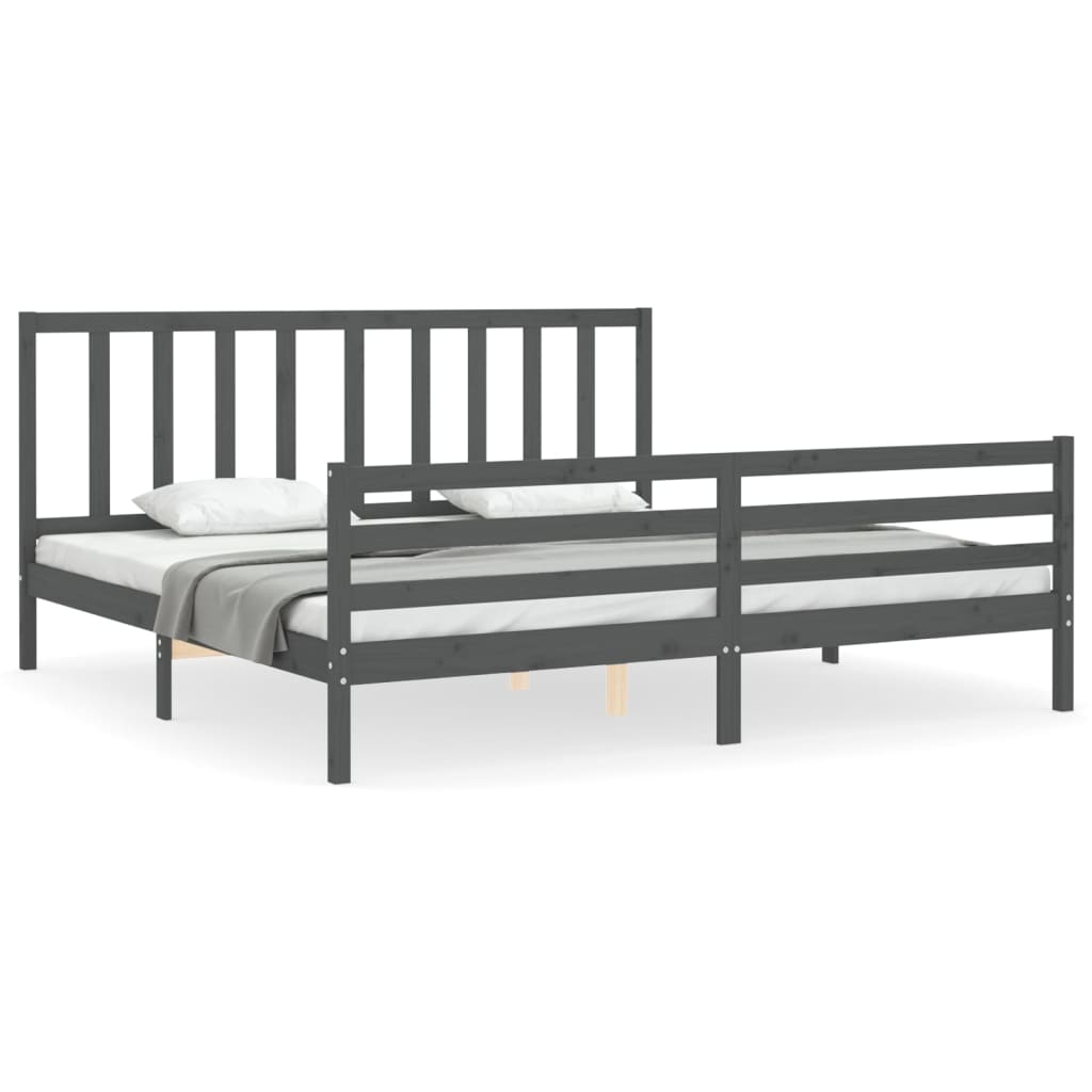 Sengeramme med hodegavl grå 200x200 cm heltre