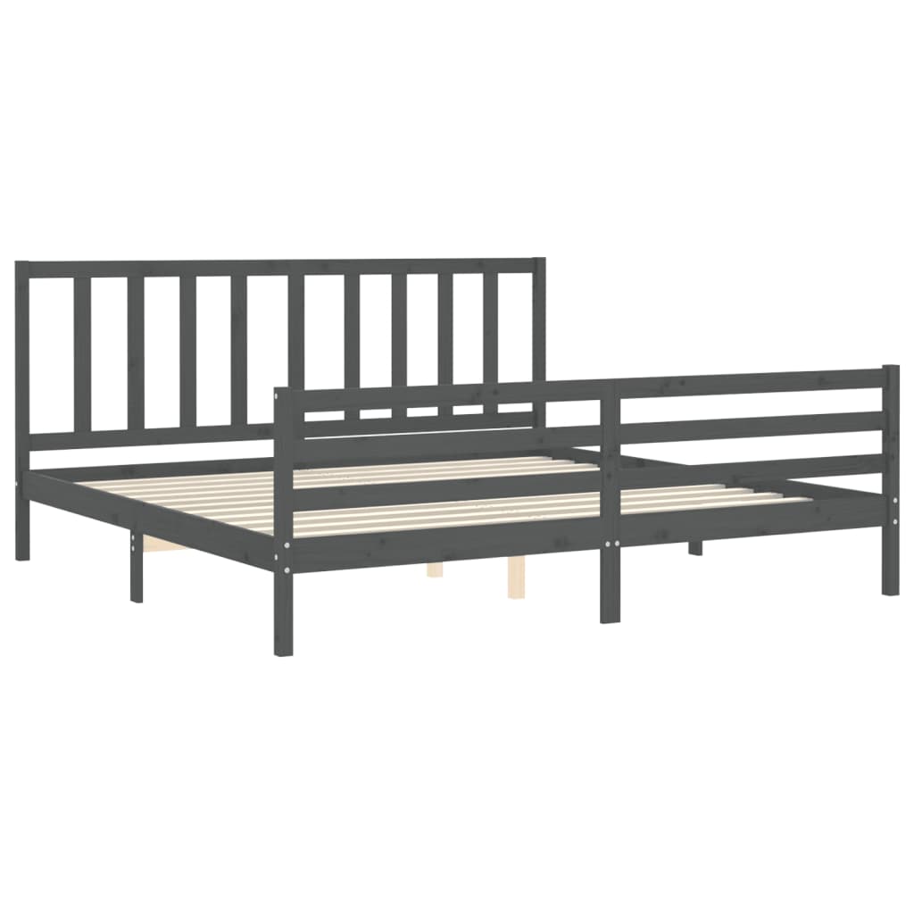 Sengeramme med hodegavl grå 200x200 cm heltre